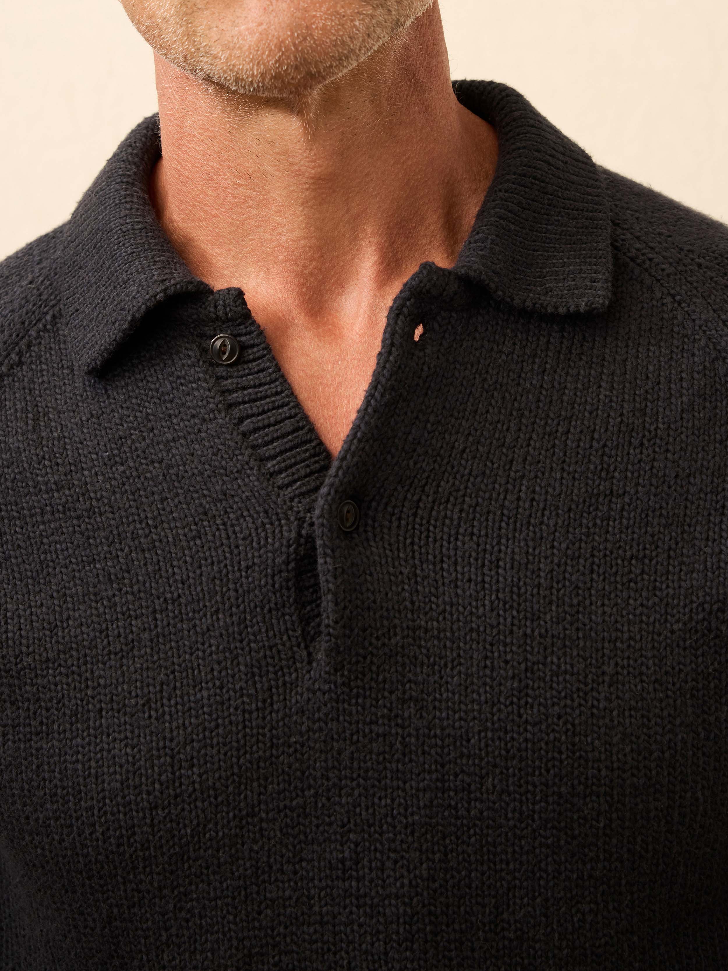 Heirloom Long-Sleeve Sweater Polo - Ridge Black