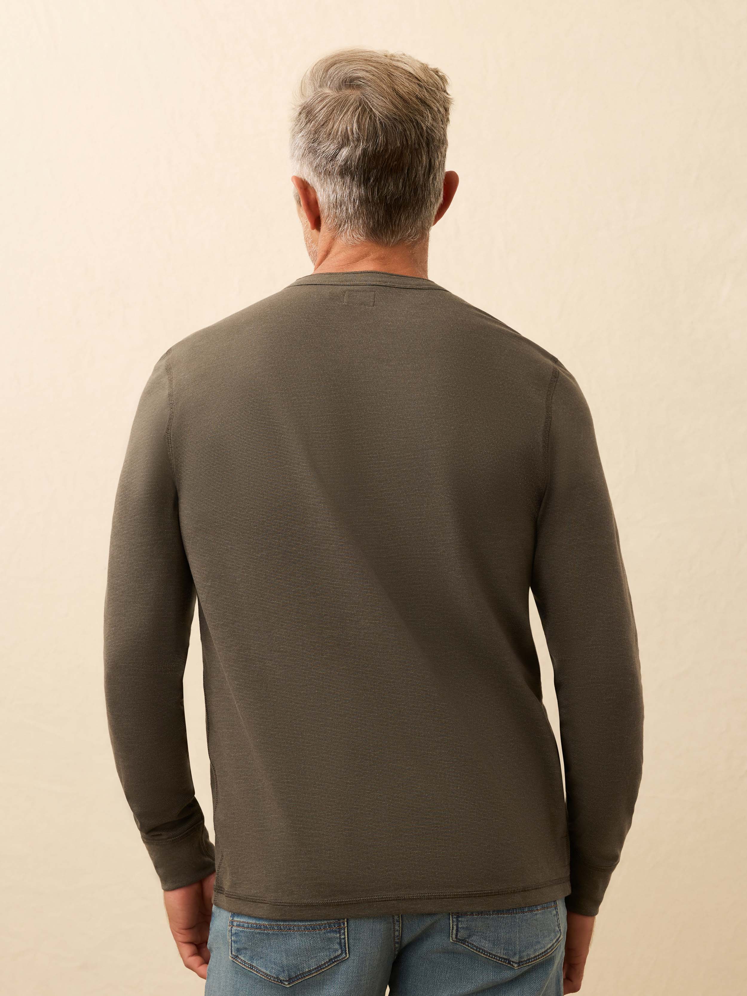 Long-Sleeve Waffle Henley - Night Rock