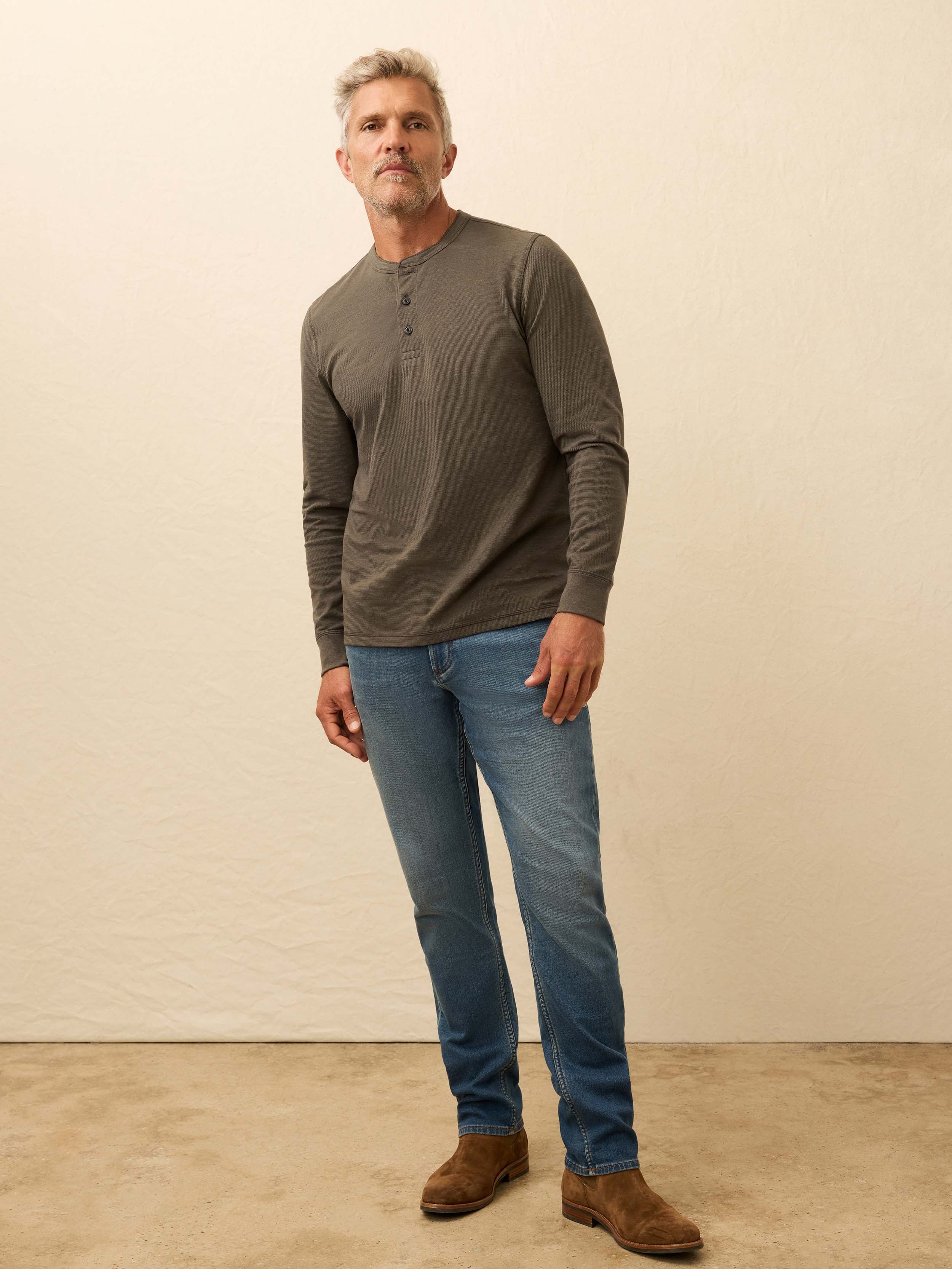Long-Sleeve Waffle Henley - Night Rock