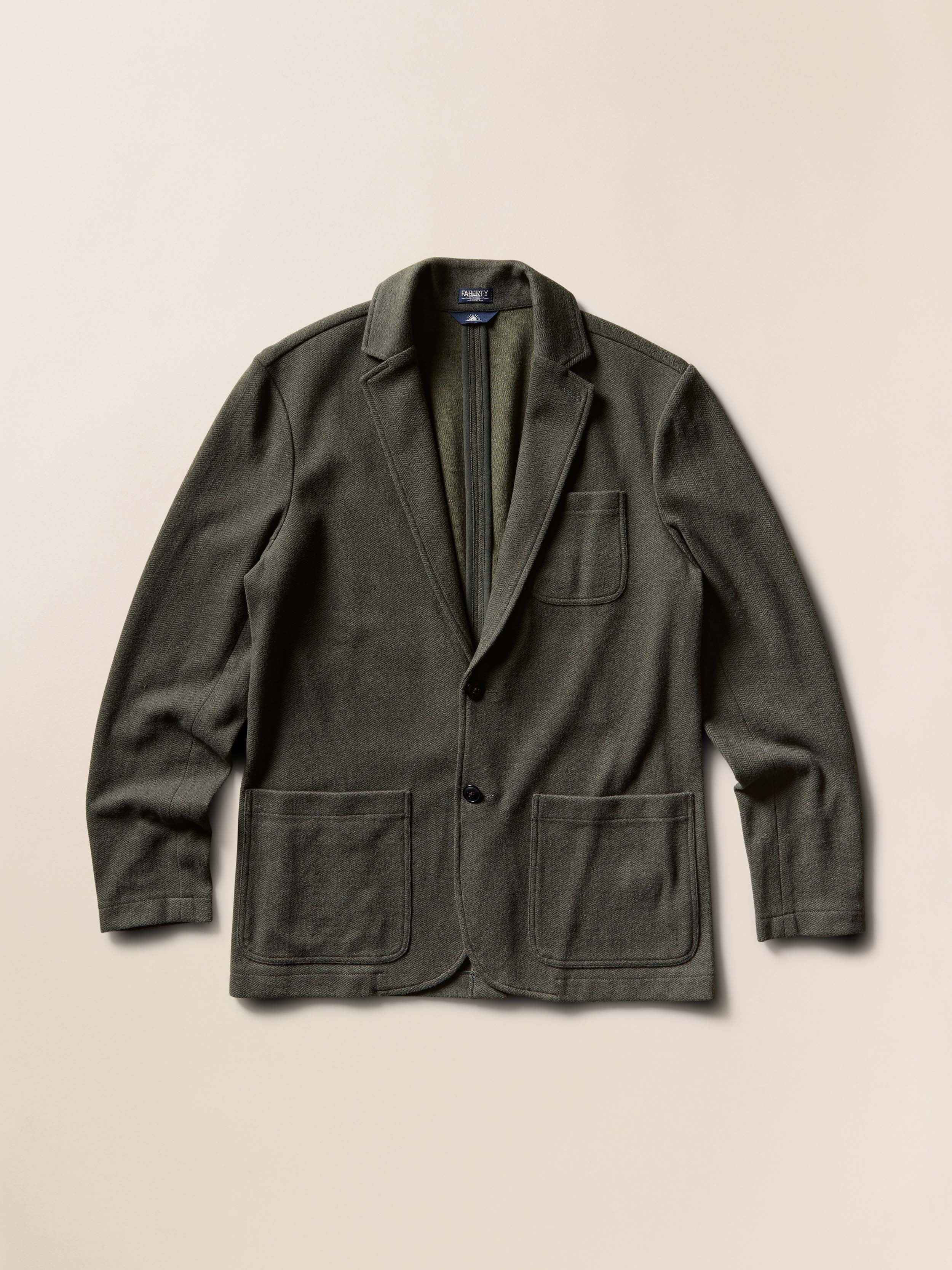 Inlet Knit Tweed Blazer - Olive Lake Herringbone