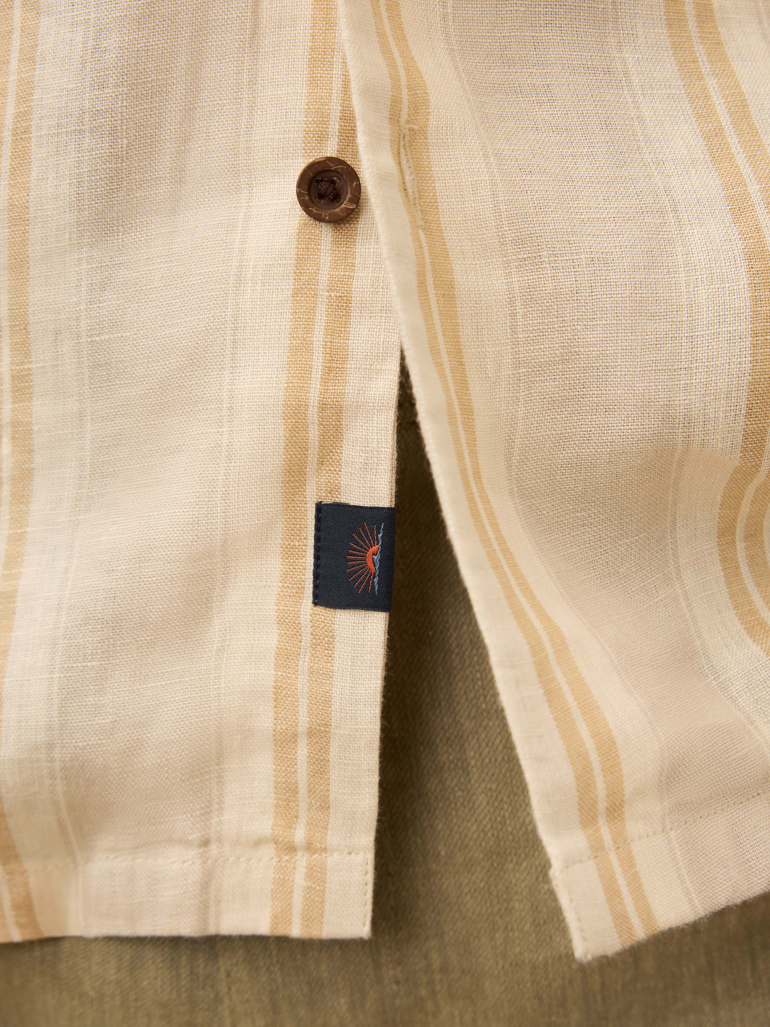 Short-Sleeve Laguna Linen Camp Shirt - Oak Island Stripe