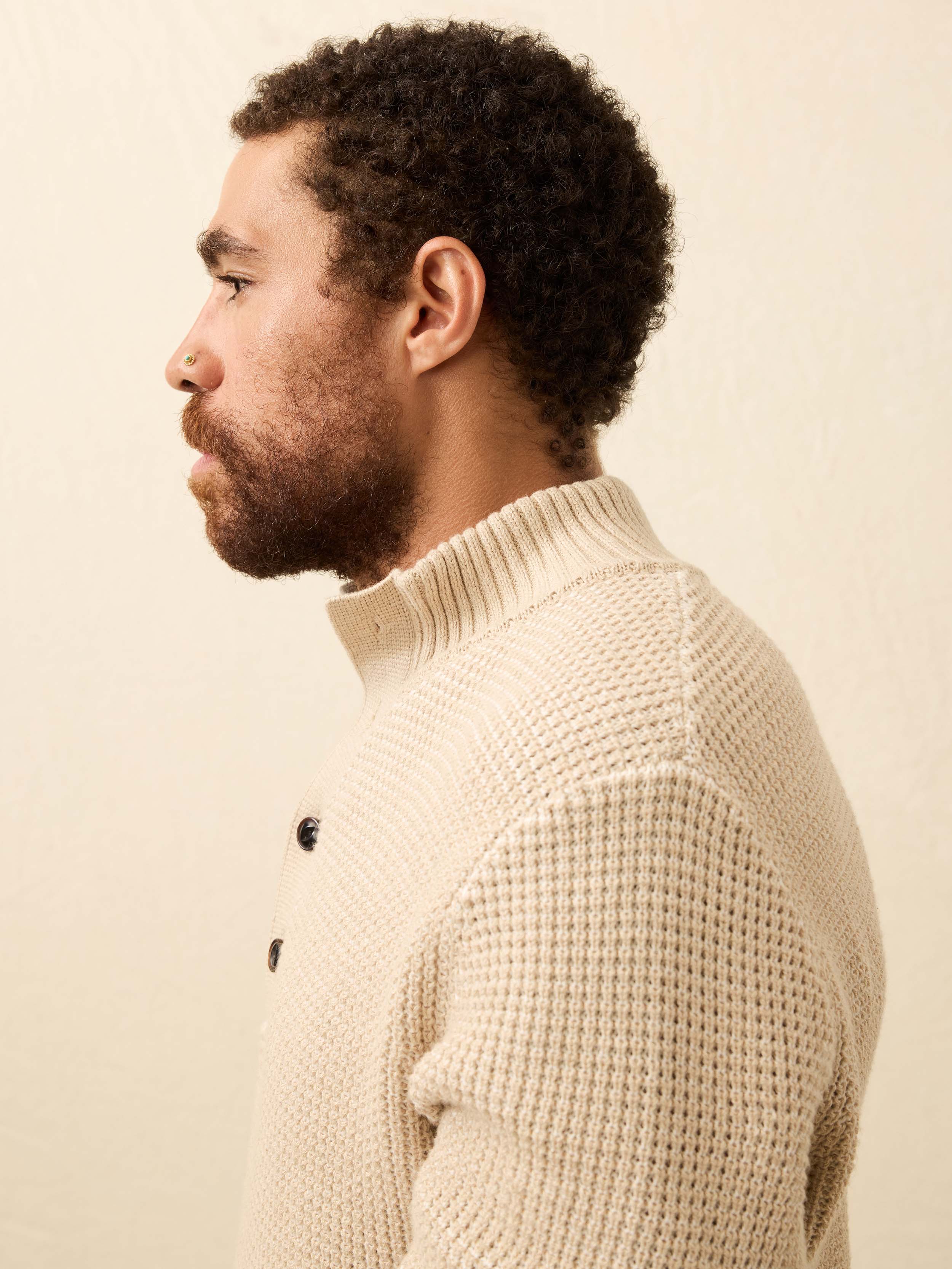 Quarter Button Sweater - Alpine Khaki