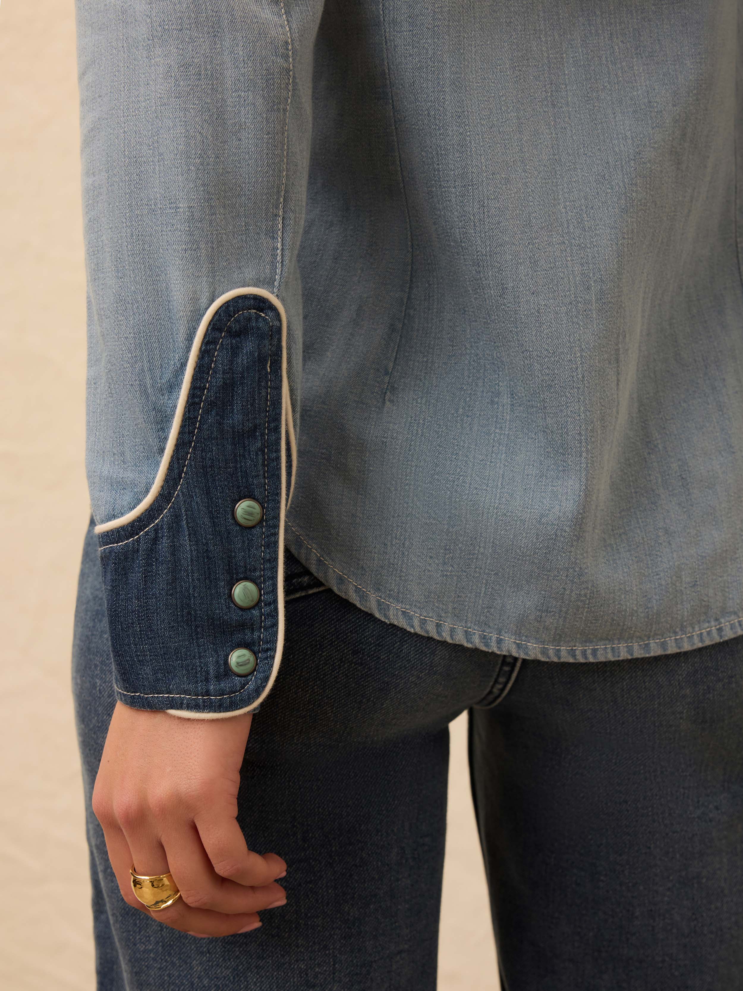 Embroidered Denim Western Shirt - Outpost Blue Wash