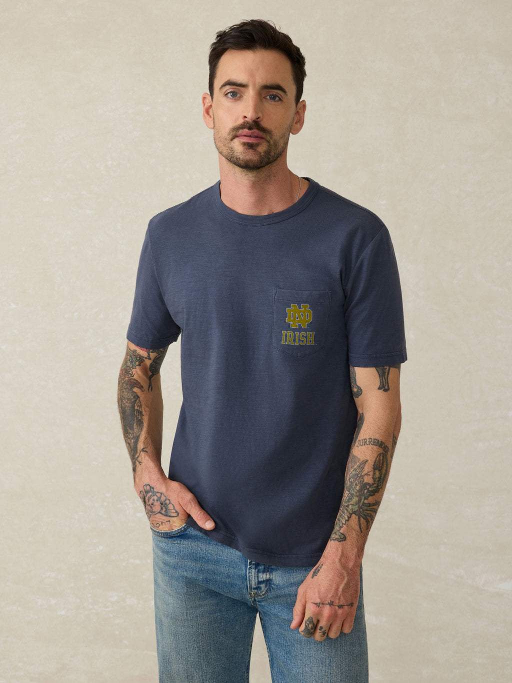 Notre Dame Sunwashed Pocket Tee - Dune Navy