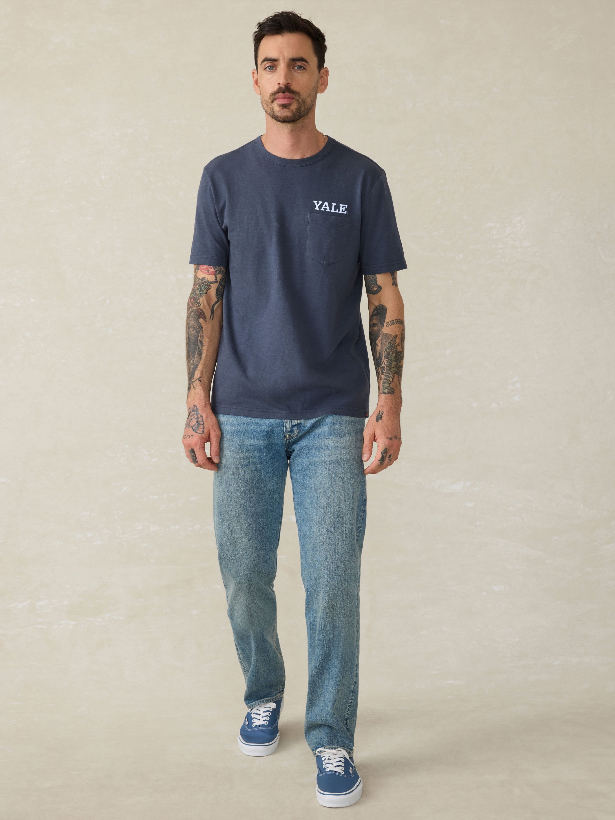 Yale Sunwashed Pocket Tee - Dune Navy