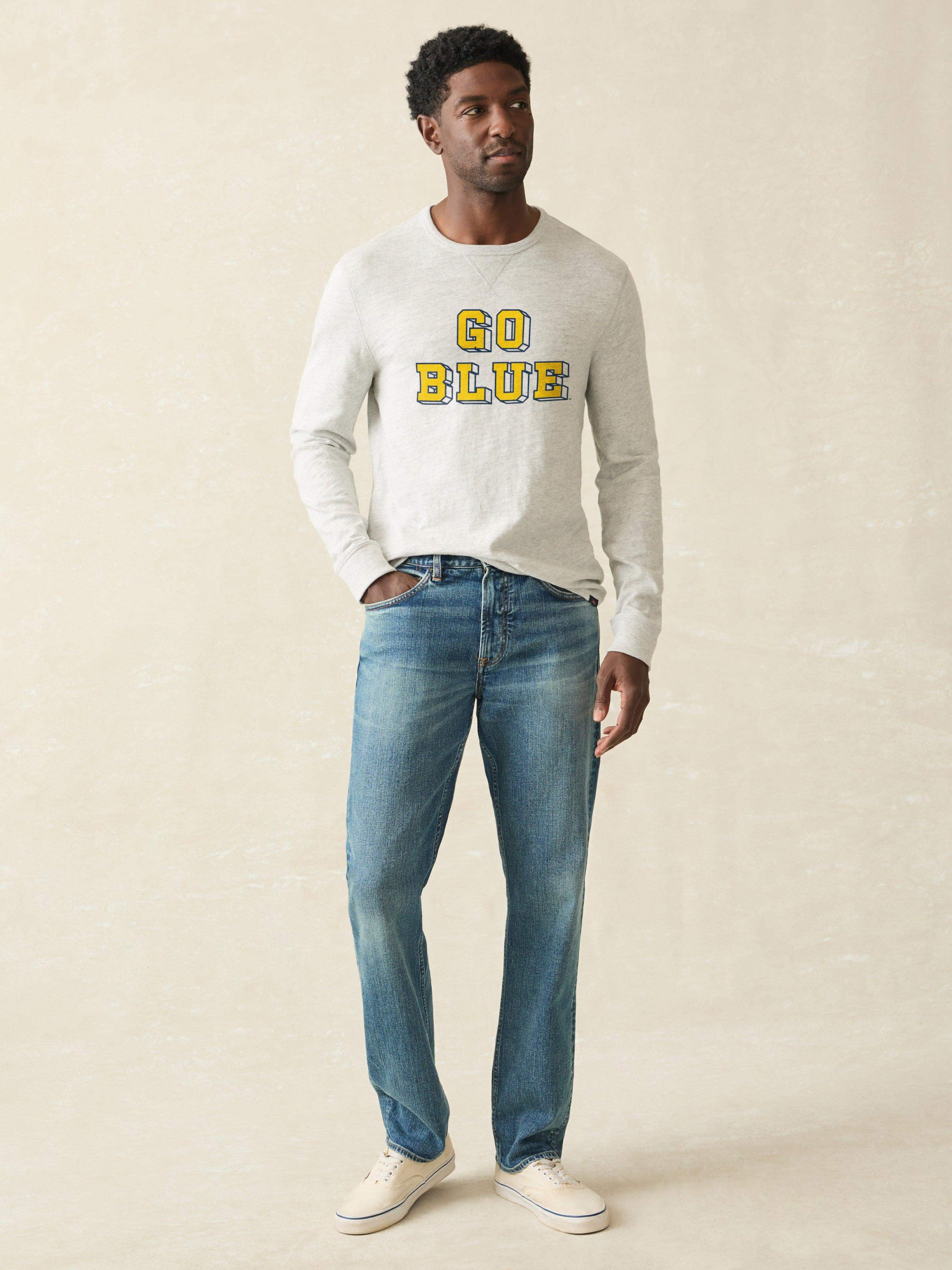 University of Michigan Sunwashed Organic Crew - Light Grey Heather