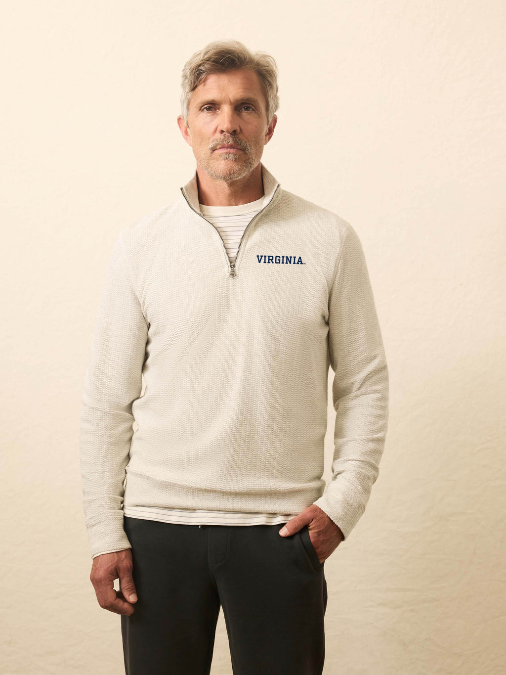 University of Virginia Textured Knit Quarter Zip - Snow Grey Heather
