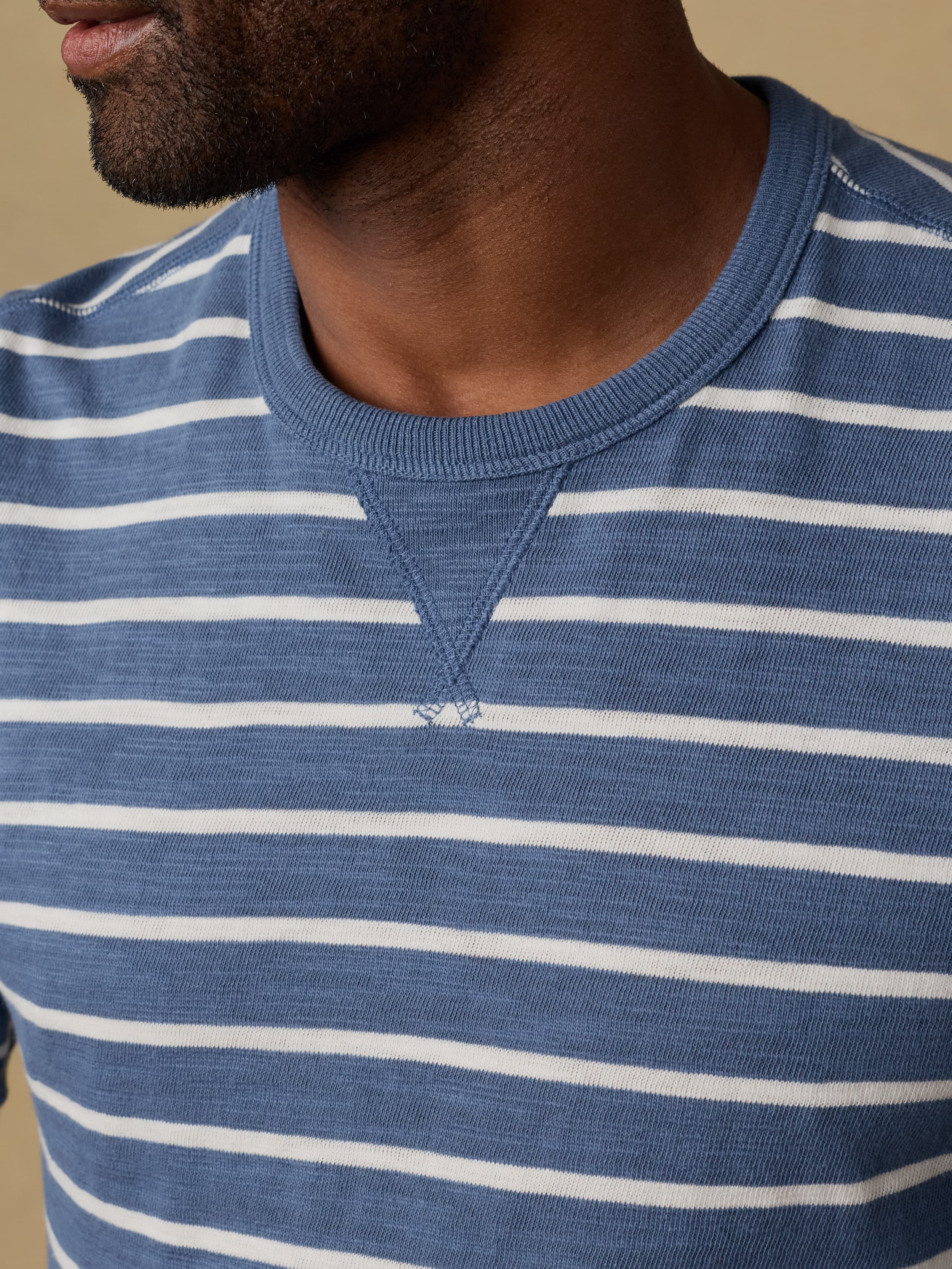 Sunwashed Organic Crew - Breaker Blue Breton Stripe