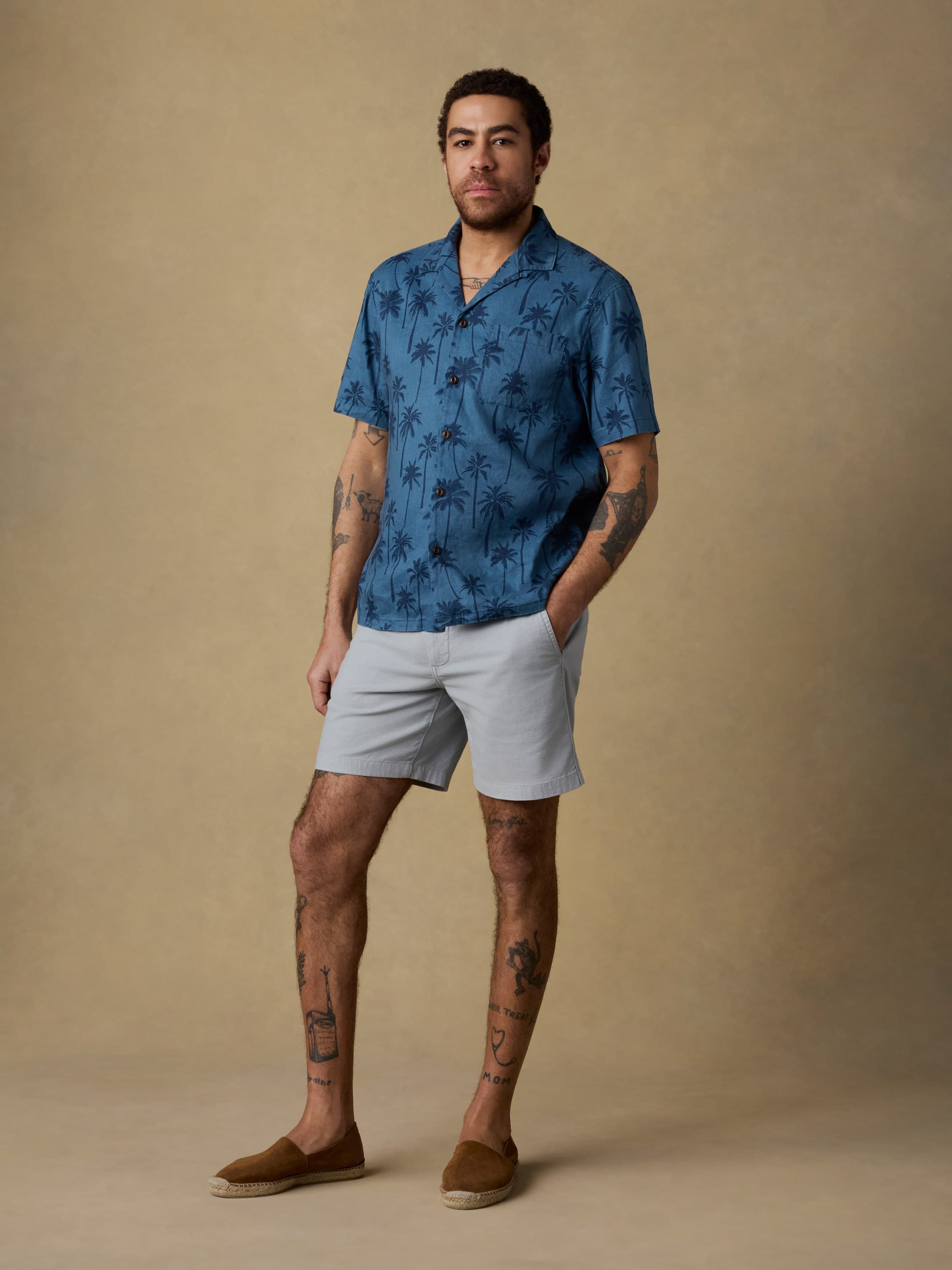 Short-Sleeve Breeze Camp Shirt - Ocean Shore Trees