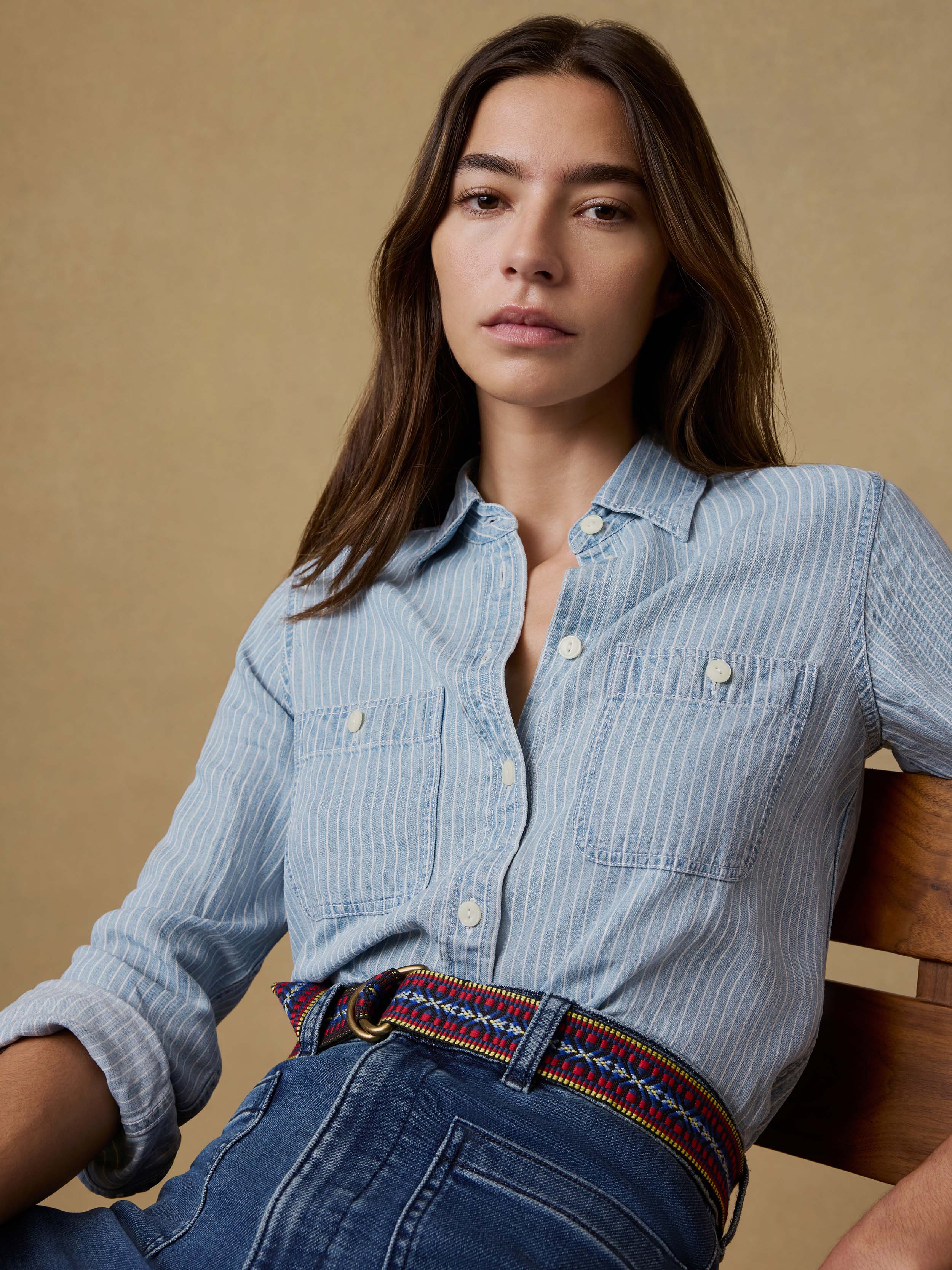 Tried & True Chambray Classic Shirt - Bluewater Stripe Wash