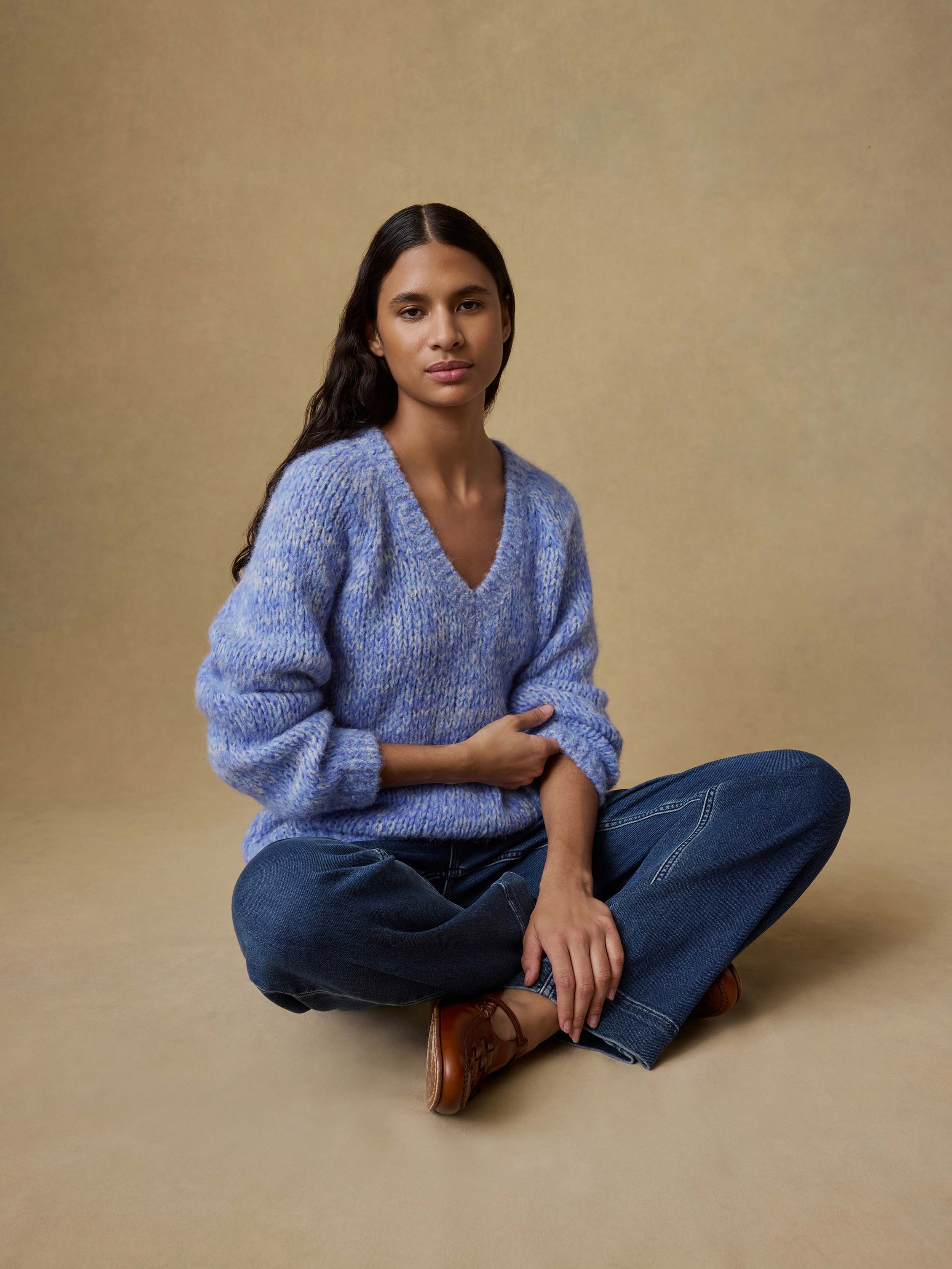 Apres Alpaca V Neck Pullover - Saltwater Blue